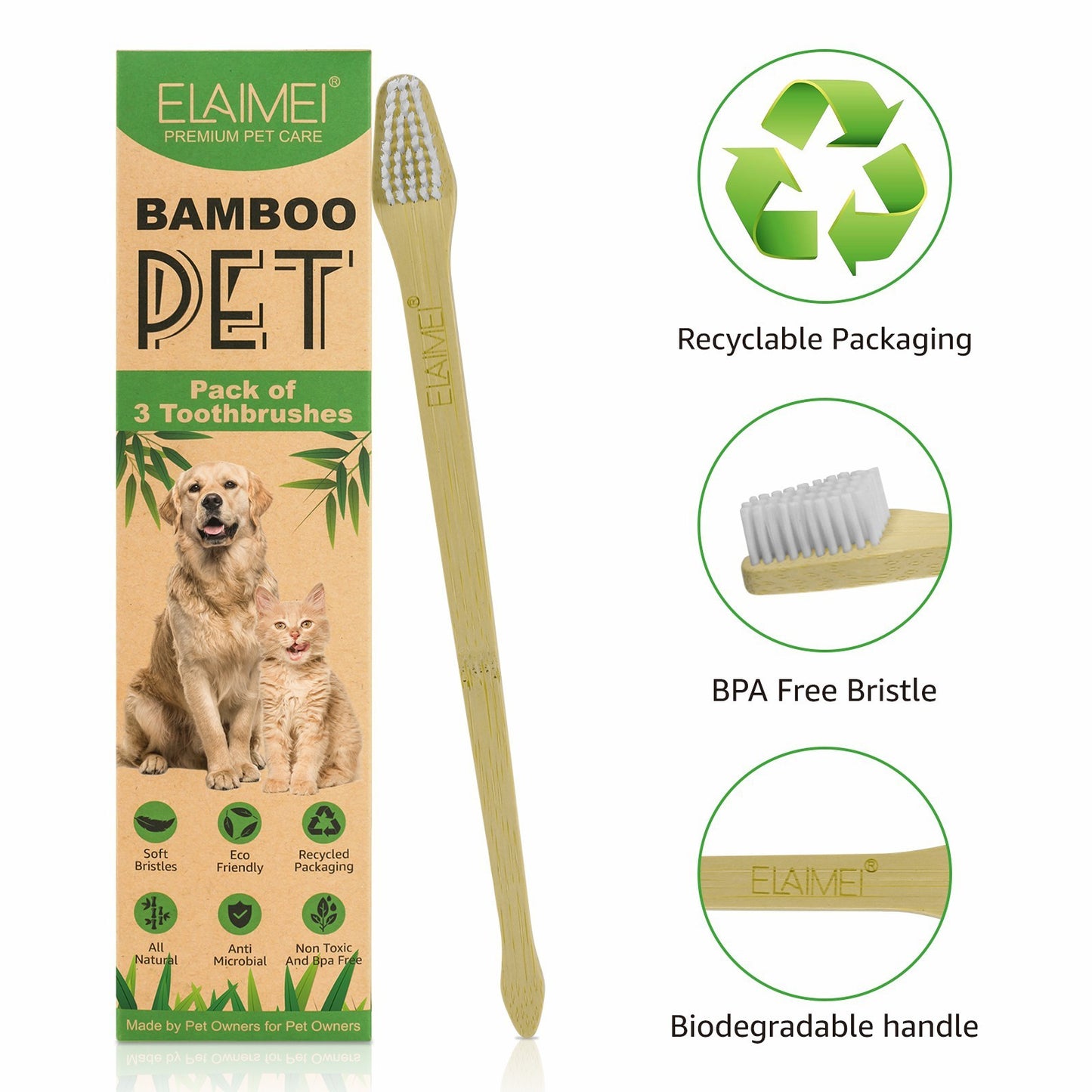 Eco-Friendly Dogs and Cats Bamboo Double-sided Toothbrush