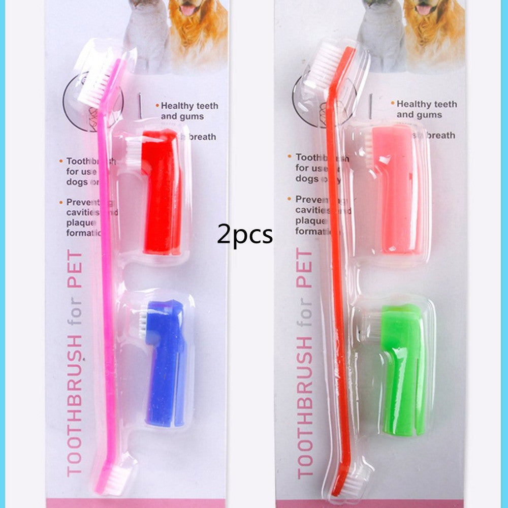 Dogs and Cats Double Head Toothbrush and Soft Finger Toothbrush Set