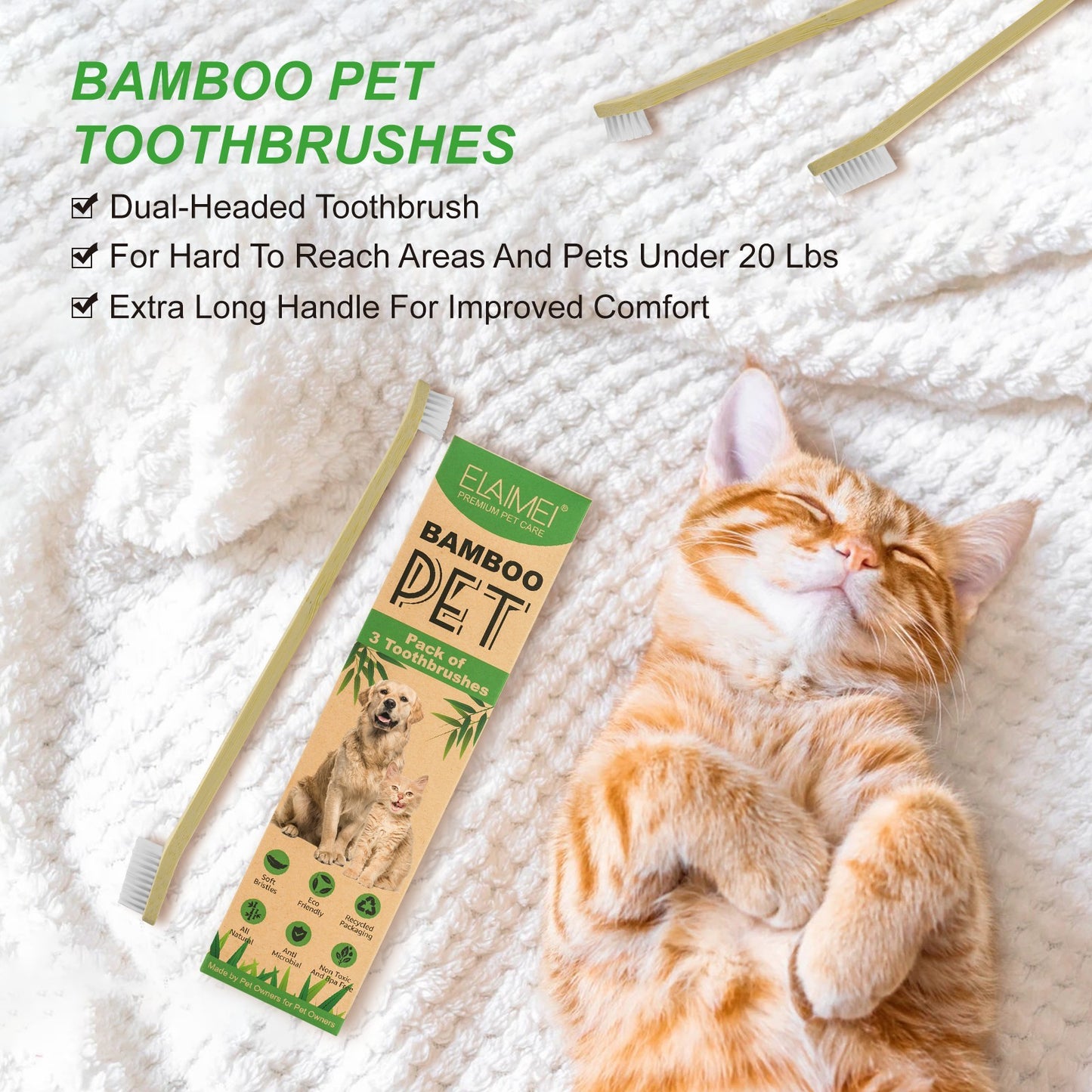 Eco-Friendly Dogs and Cats Bamboo Double-sided Toothbrush