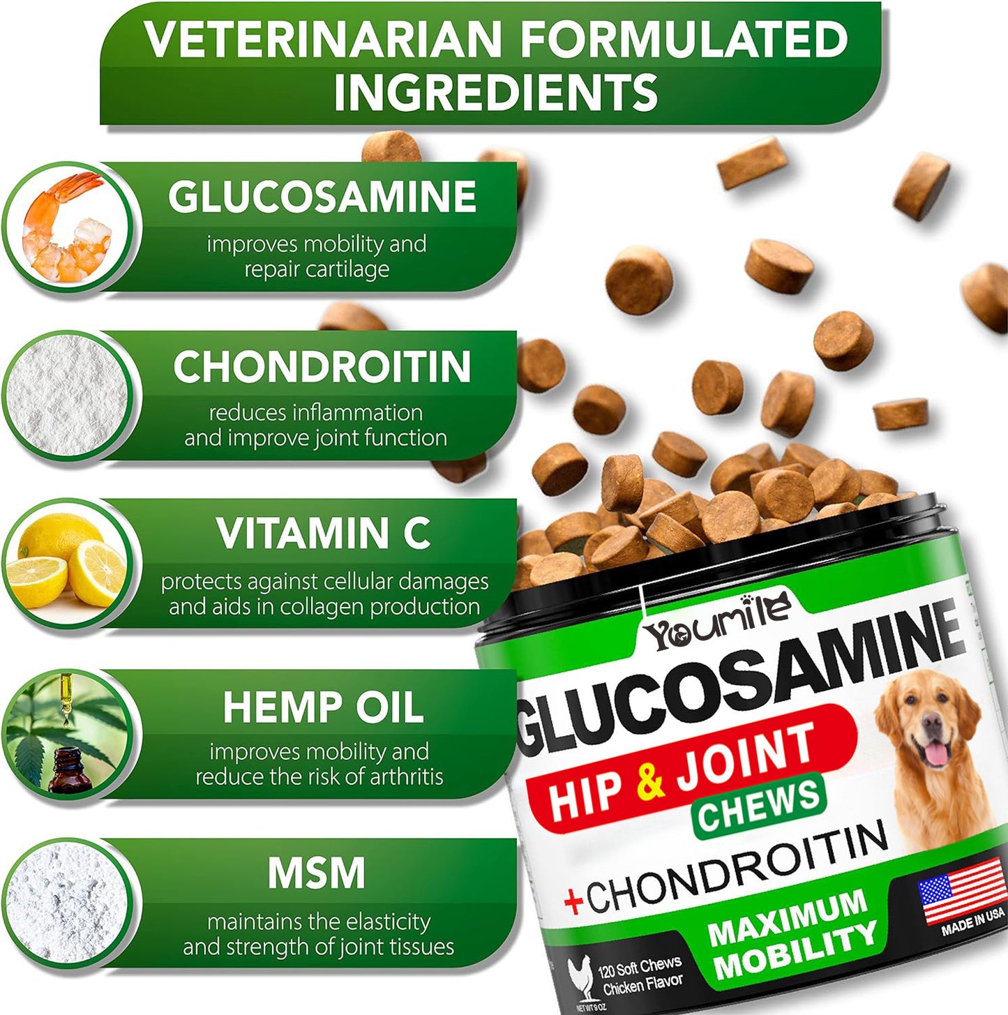 Dogs Glucosamine and Chondroitin  Chews For Hip & Joints